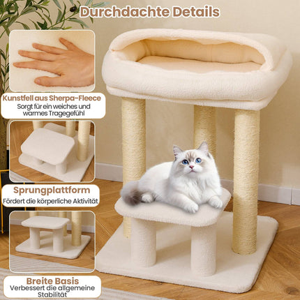 Cat Tree with Sisal Posts and Plush Top Perch, White