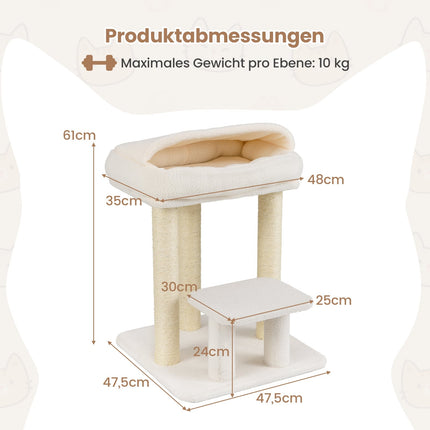 Cat Tree with Sisal Posts and Plush Top Perch, White