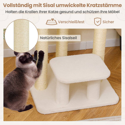 Cat Tree with Sisal Posts and Plush Top Perch, White