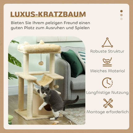 Cat Tree with Toys, Hammock & Perch, 48 x 48 x 90 cm, Cream
