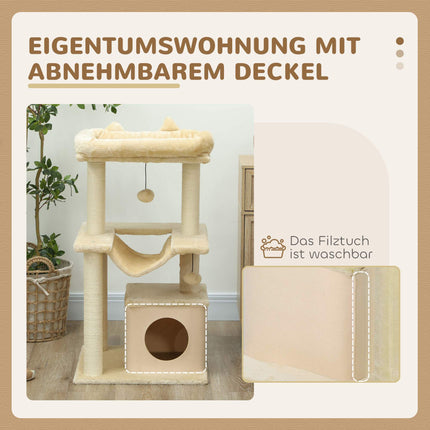 Cat Tree with Toys, Hammock & Perch, 48 x 48 x 90 cm, Cream