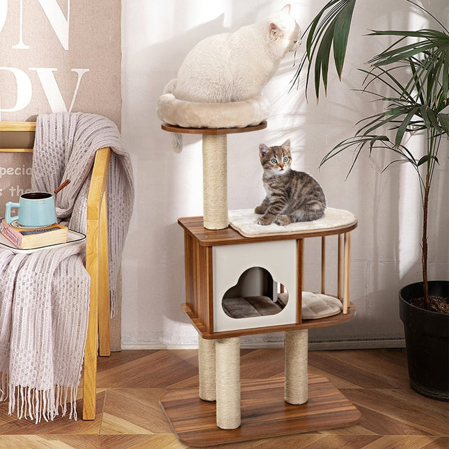 Katzenbaum mit waschbaren Kissen, Holz, 3 Ebenen