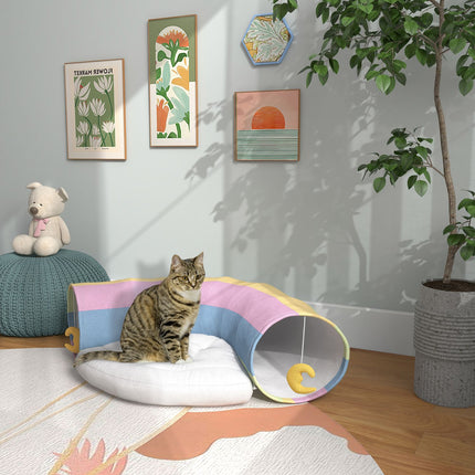 Tunnel pliable pour chat avec coussin de jeu, en polyester, pour chats et petits animaux