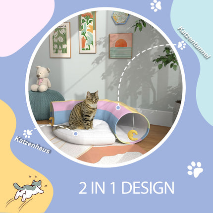 Tunnel pliable pour chat avec coussin de jeu, en polyester, pour chats et petits animaux