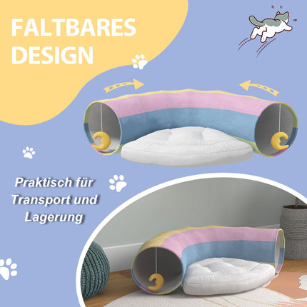 Tunnel pliable pour chat avec coussin de jeu, en polyester, pour chats et petits animaux