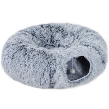 Cat Tunnel, Plush Fabric, Foldable, Metal Frame, Light Gray