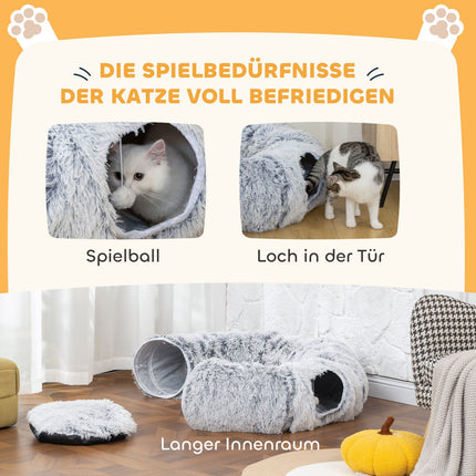 Cat Tunnel, Plush Fabric, Foldable, Metal Frame, Light Gray