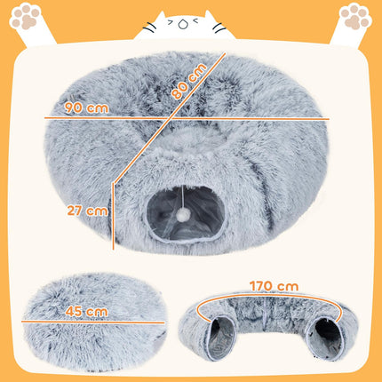 Cat Tunnel, Plush Fabric, Foldable, Metal Frame, Light Gray