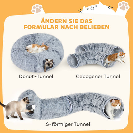 Cat Tunnel, Plush Fabric, Foldable, Metal Frame, Light Gray
