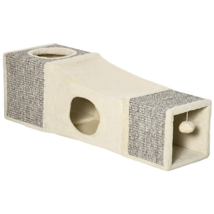 Katzentunnel-Spielzeug mit Sisal und Spielball – Braun/Beige 98cm