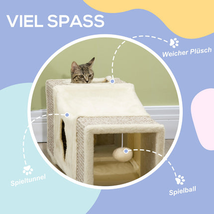 Katzentunnel-Spielzeug mit Sisal und Spielball – Braun/Beige 98cm