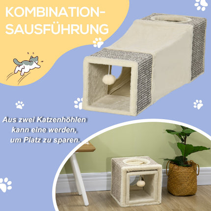 Katzentunnel-Spielzeug mit Sisal und Spielball – Braun/Beige 98cm