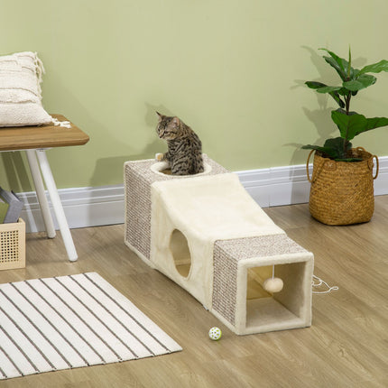 Katzentunnel-Spielzeug mit Sisal und Spielball – Braun/Beige 98cm