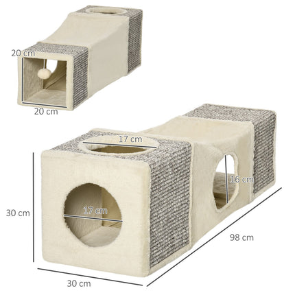 Katzentunnel-Spielzeug mit Sisal und Spielball – Braun/Beige 98cm