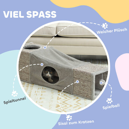 Cat Tunnel with Two Hideouts & Sisal Scratching Areas