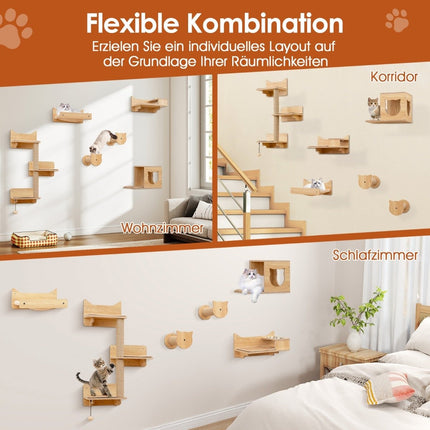 Katzen-Kletterwand-Set mit Hängematte, Kratzstämmen und Haus