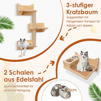 Katzen-Kletterwand-Set mit Hängematte, Kratzstämmen und Haus