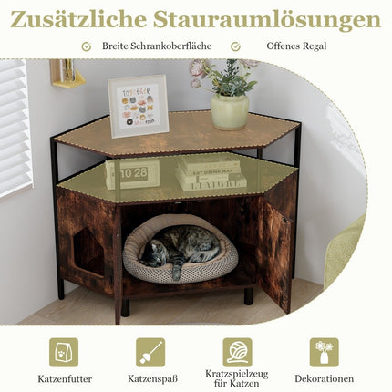 Meuble pour chat, toilettes pour chat, bac à litière pour chat, meuble pour maison d'angle pour chat avec 2 portes, marron rustique