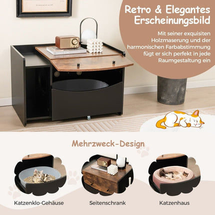 Katzenschrank für Katzentoilette Katzenhaus mit Ausziehschublade &amp; Eingang &amp; Haken &amp; Falttür 78 x 50 x 51,5 cm