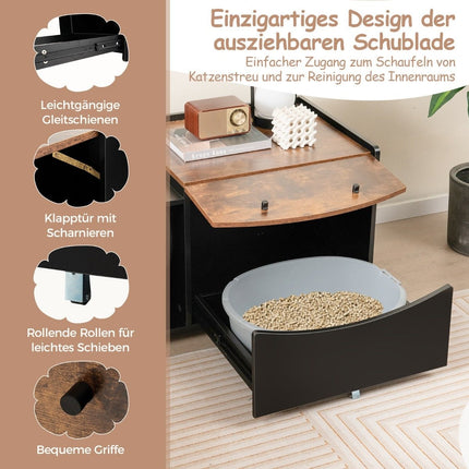 Katzenschrank für Katzentoilette Katzenhaus mit Ausziehschublade &amp; Eingang &amp; Haken &amp; Falttür 78 x 50 x 51,5 cm