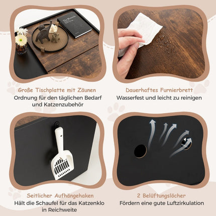 Katzenschrank für Katzentoilette Katzenhaus mit Ausziehschublade &amp; Eingang &amp; Haken &amp; Falttür 78 x 50 x 51,5 cm