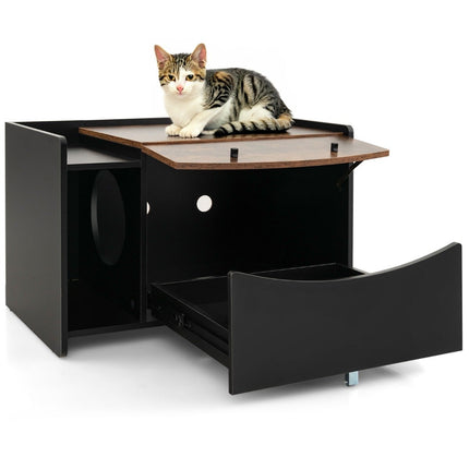 Katzenschrank für Katzentoilette Katzenhaus mit Ausziehschublade &amp; Eingang &amp; Haken &amp; Falttür 78 x 50 x 51,5 cm