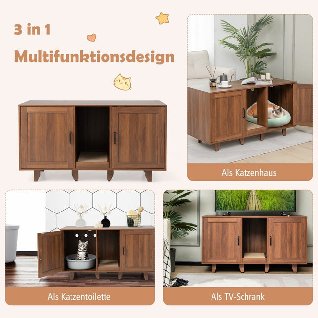 Katzenschrank für Katzentoilette mit 2 Türen &amp; Kratzbrett &amp; Eingang 120 x 52 x 65 cm Kaffee