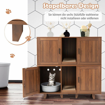 Katzenschrank für Katzentoilette mit 2 Türen &amp; Kratzbrett &amp; Eingang 120 x 52 x 65 cm Kaffee