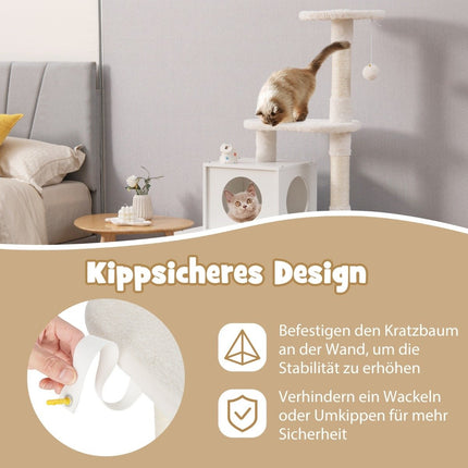 Katzenschrank mit Kratzbaum &amp; Sisalkratzbaum Gehäuse für Katzentoiletten Katzenmöbel weiß