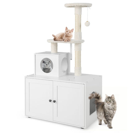 Katzenschrank mit Kratzbaum &amp; Sisalkratzbaum Gehäuse für Katzentoiletten Katzenmöbel weiß