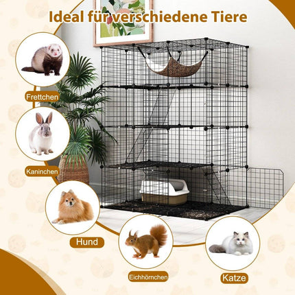 Katzenkäfig 4-stöckiges großes Katzengehege mit Hängematte 3 Leitern 4 Türen &amp; Dachfenster