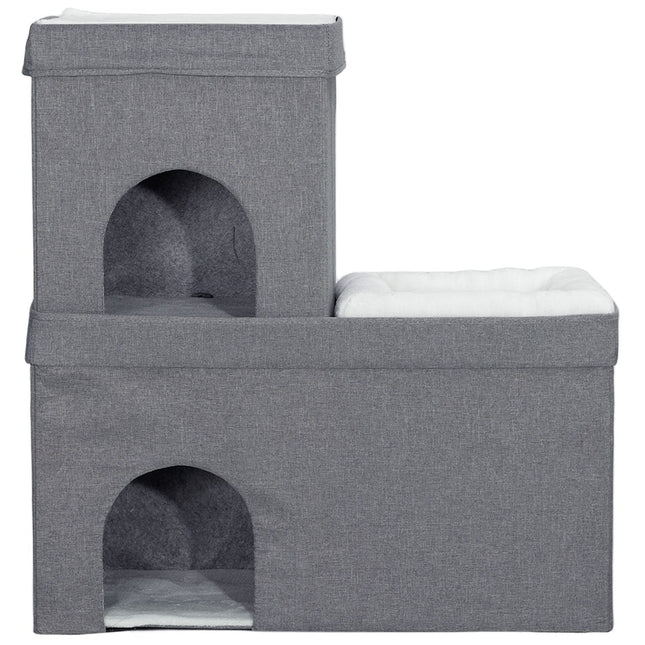 Katzenhaus mit Kissen - 3 Ebenen, grau, bis 5 kg