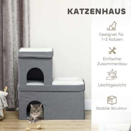 Cat house with pillow - 3 levels, grey, up to 5 kg