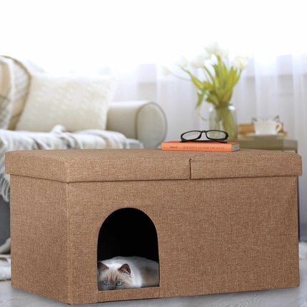 Cat cave in light brown with lid