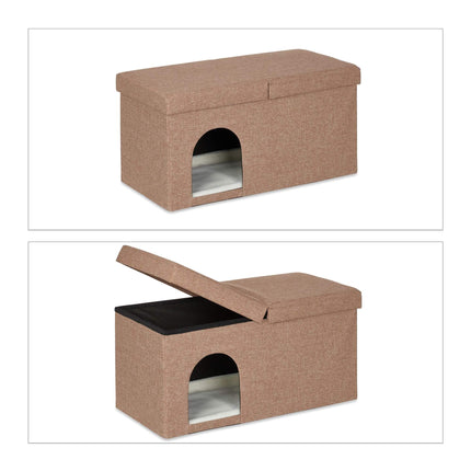 Cat cave in light brown with lid