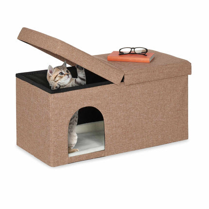 Cat cave in light brown with lid