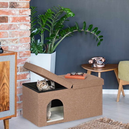 Cat cave in light brown with lid