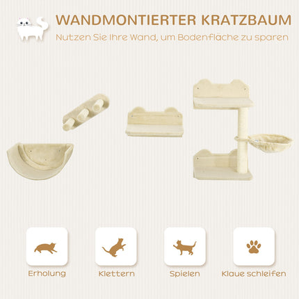 Cat climbing wall set with stairs & hammock for small cats