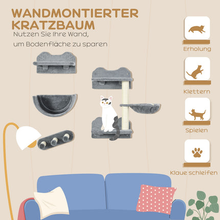 Katzenkletterwand-Set mit Kratzbaum und Hängematte