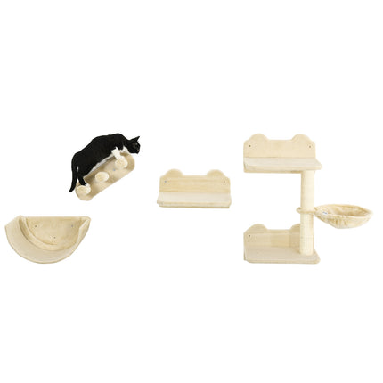 Cat climbing wall set with stairs & hammock for small cats