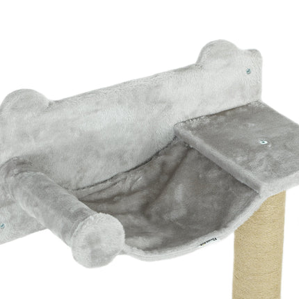 Mur d'escalade pour chat, 5 pièces. Arbre à chat avec griffoirs, hamac, plateforme de saut, griffoir mural, meuble mural pour chats jusqu'à 5 kg, polyester, gris clair.