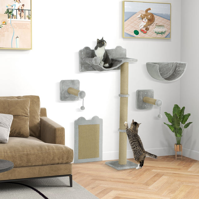 Katzen-Kletterwand-Set – 5-teilig, Kratzbaum & Hängematte