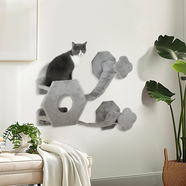 Katzenkletterwand mit Stufen, Höhle, Spielzeug und Liege