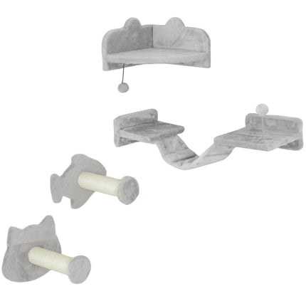 Katzenkletterwand-Set, 4-teilig mit Stufen und Sisalstangen