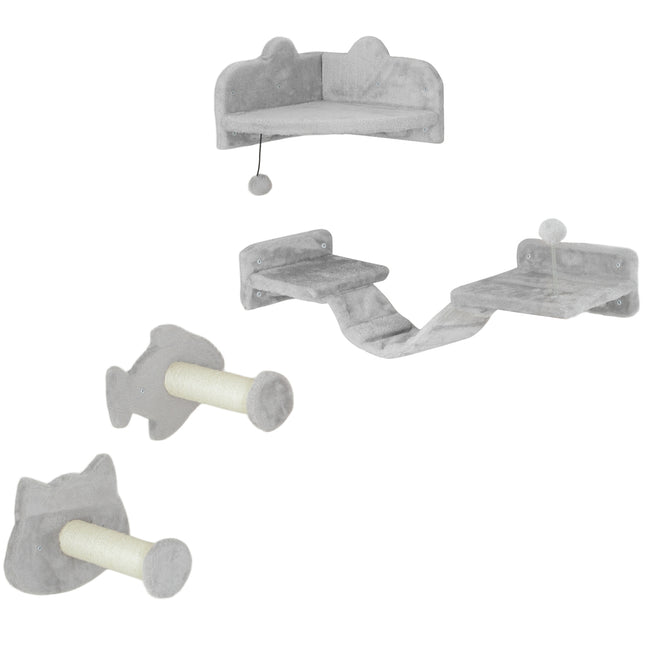 Katzenkletterwand-Set, 4-teilig mit Stufen und Sisalstangen