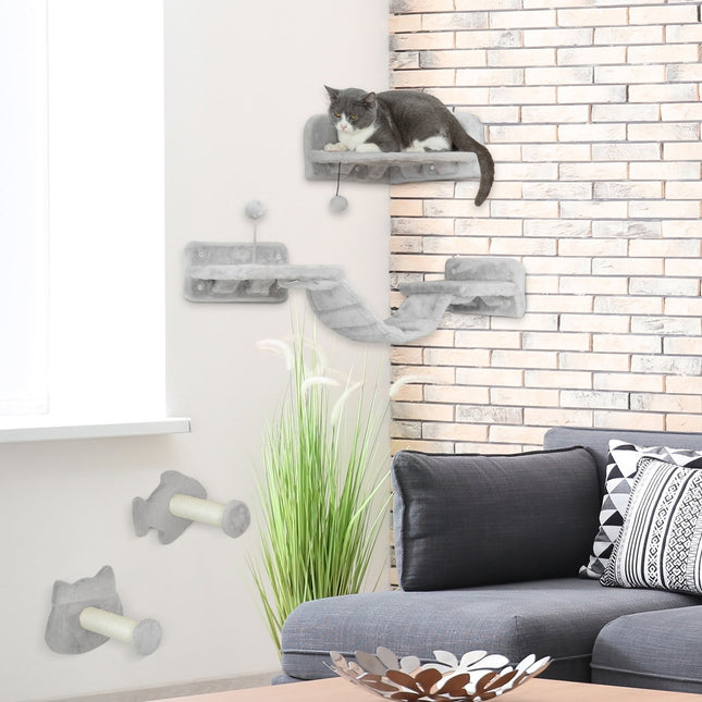 Katzenkletterwand-Set, 4-teilig mit Stufen und Sisalstangen