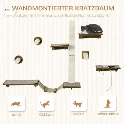 Katzenwand-Kletterset, 8-teilige Möbel mit Sisalkratzbaum