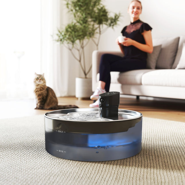 Kattenfontein 7L drinkfontein voor katten met stille pomp LED actief koolfilter roestvrij staal 30,6 x 30,6 x 17,2 cm
