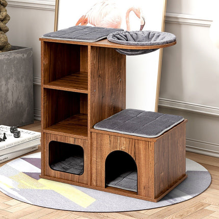 Cat furniture with cave mats cat playhouse wooden cat tree cat house climbing tree 69x39x 80.5 cm