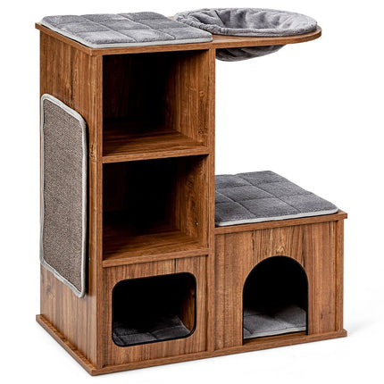 Cat furniture with cave mats cat playhouse wooden cat tree cat house climbing tree 69x39x 80.5 cm